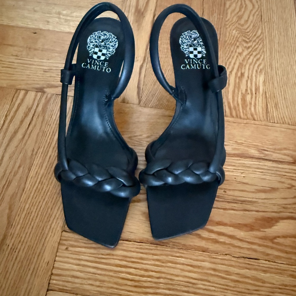 Vince Camuto Black Slingback Sandals with Braided Detail